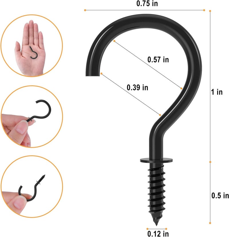 RELBRO Screw Hooks, 1 Inch Metal Screw in Cup Hooks, Black, 100 Pcs - Image 3